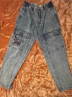 Vintage Bugle Boy Acid Washed Blue Denim Cargo Jeans - Relaxed Fit Size: 34